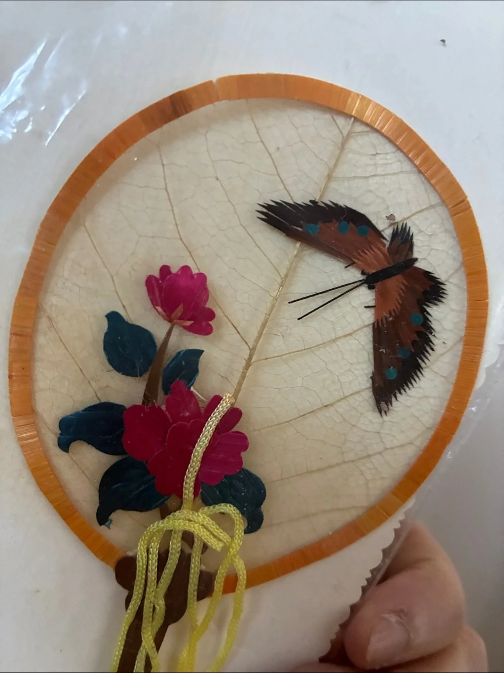 NWT Pink and yellow Decorative Butterfly Hand Fan - Home decor